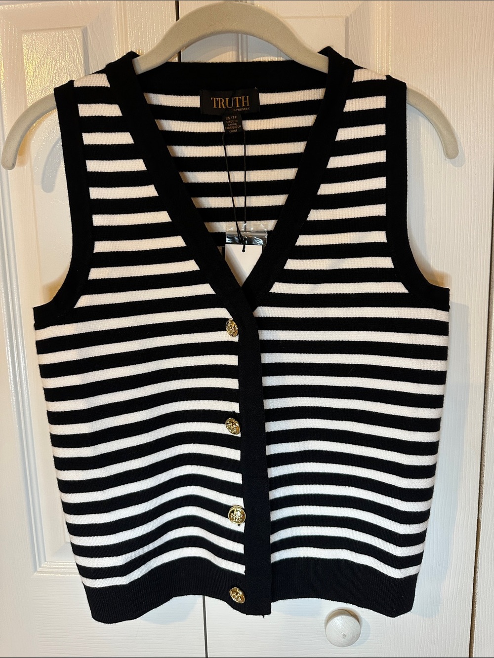 TRUTH Black & White Striped Knit Button-Front Vest